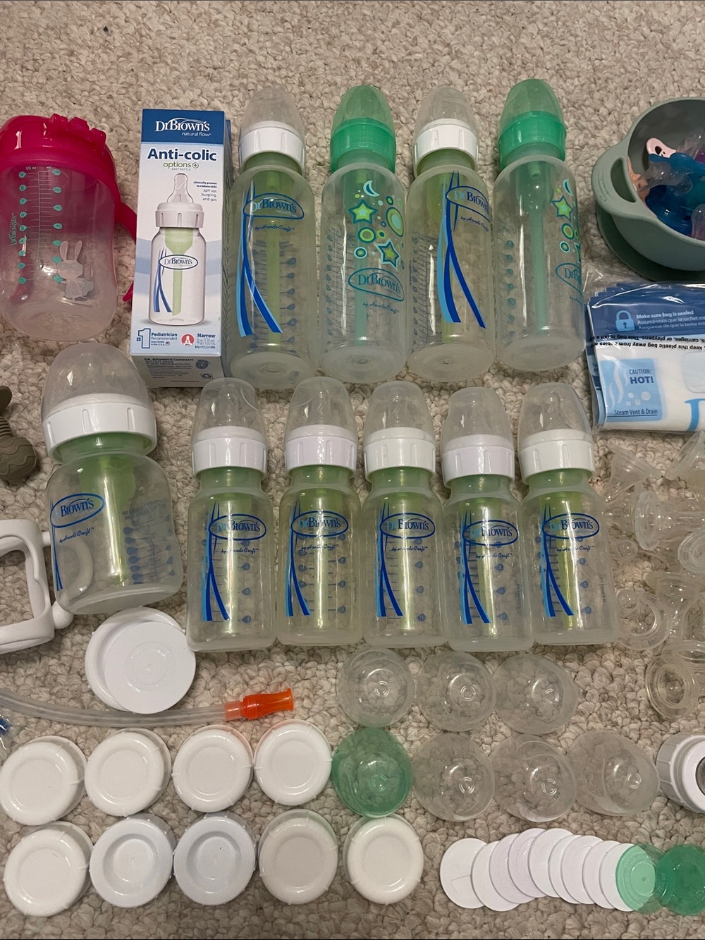 Huge lot of Dr. Brown's baby bottle sets with many accessories - Green & Clear - Picture 4 of 10